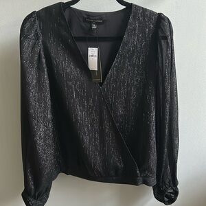 NWT - banana republic, dressy wrap, blouse, size M, black/silver